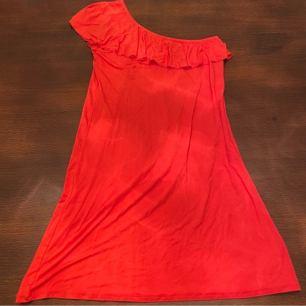 One Shoulder Ruffle Coral Dress Super Soft